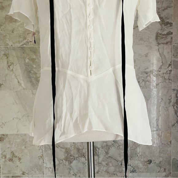ZARA High Neck Tie Accent Sheer Button Up Shirt - Picture 3 of 8